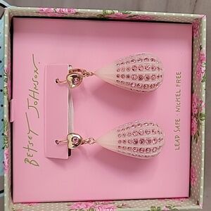 Betsey Johnson Pink and Gold Teardrop Earrings